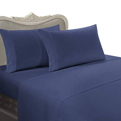 1200 Count Egyptian Cotton Extra Deep Pocket Navy Blue Solid Bed Sheet Set